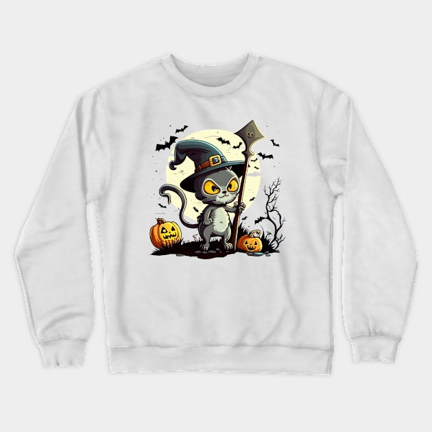 Watch out! This Halloween, this cat's got some tricks up its sleeve Crewneck Sweatshirt by Pixel Poetry